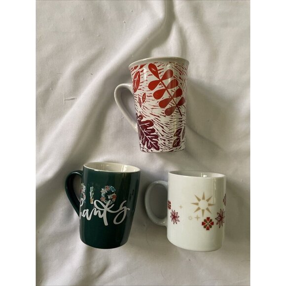 Starbucks Holiday Ceramic Mug Set Of 3 - Fall Leaves Thankful & Winter Snowflake - Picture 2 of 12
